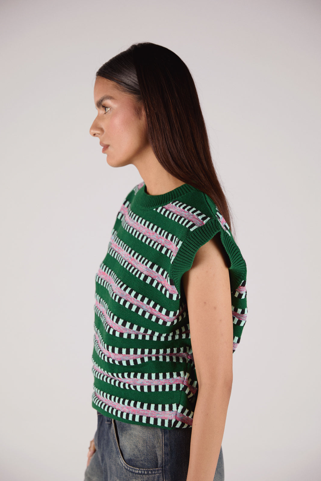 Glitched Vest Green x Pink