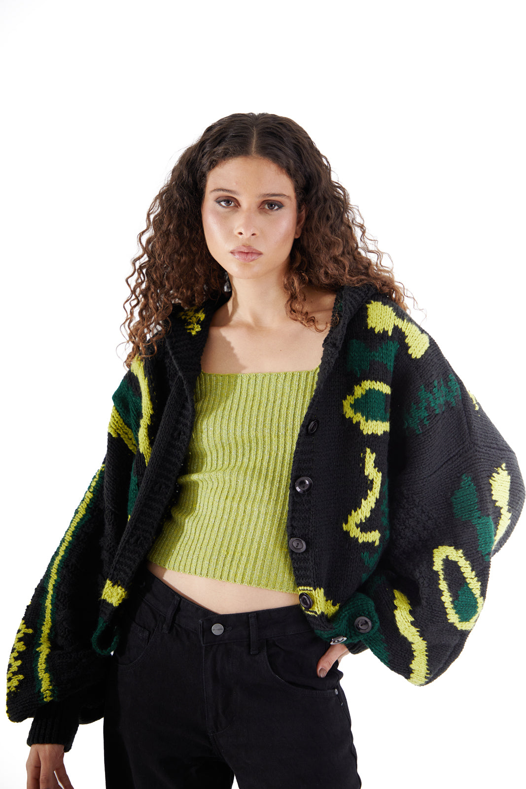 Balloon Cardigan Black Print