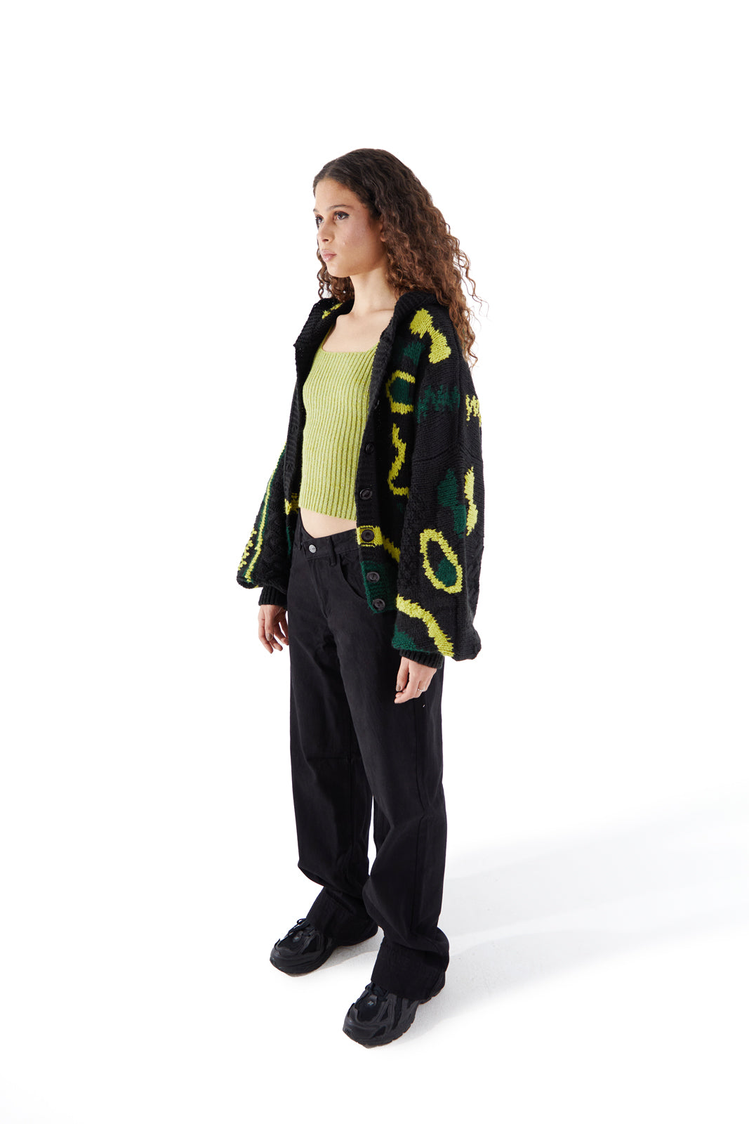 Balloon Cardigan Black Print
