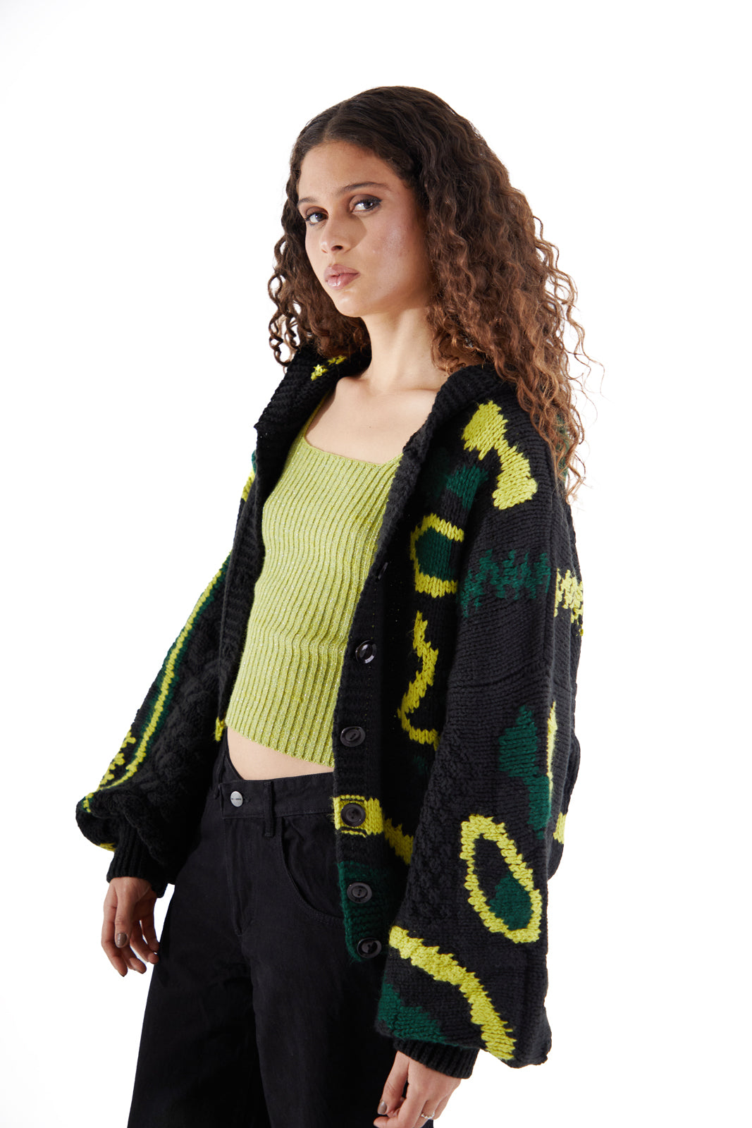 Balloon Cardigan Black Print