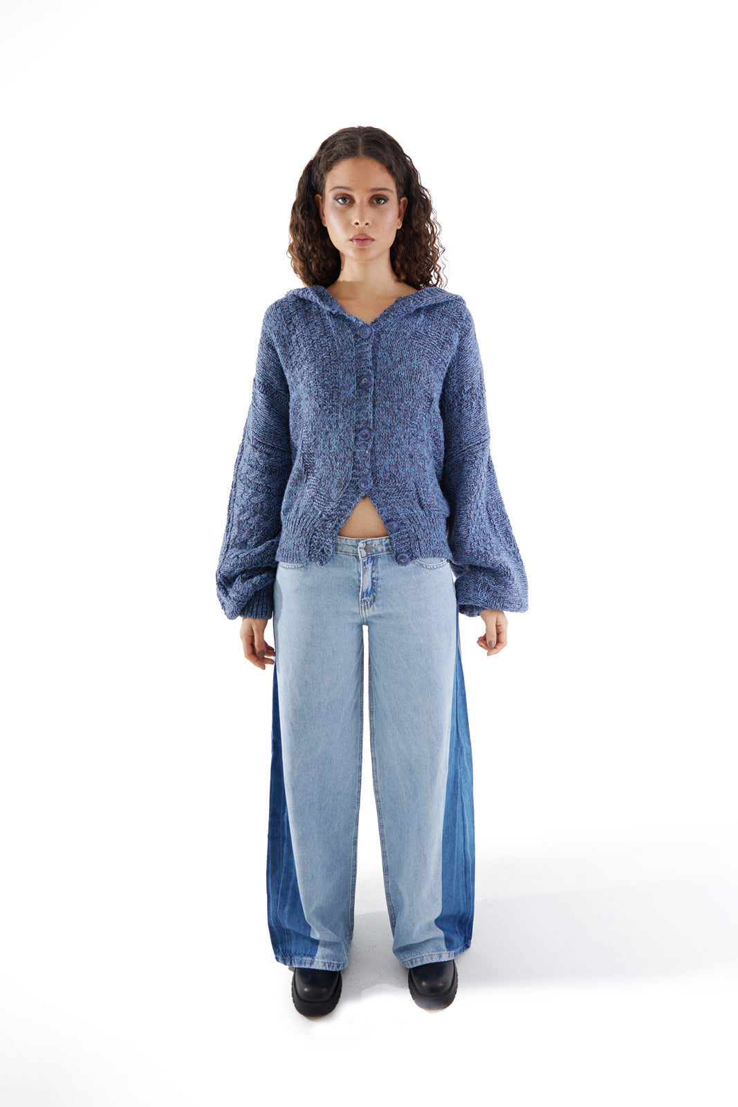 Balloon Cardigan Blue Print