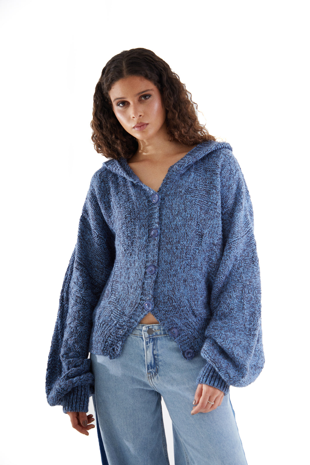 Balloon Cardigan Blue Print